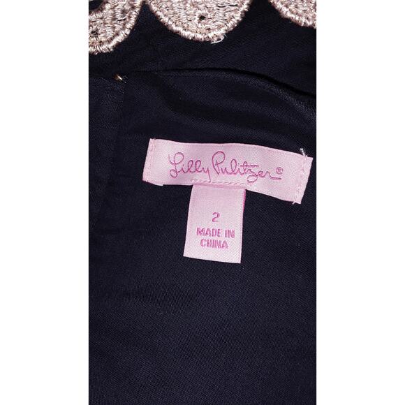 Lilly Pulitzer Sz 2 ANNABELLE Navy & Gold Metallic Applique Shift Dress - Picture 6 of 7